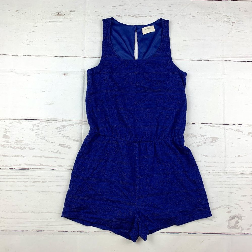 Everly womens S blue floral lace sleeveless keyhole one piece shorts romper